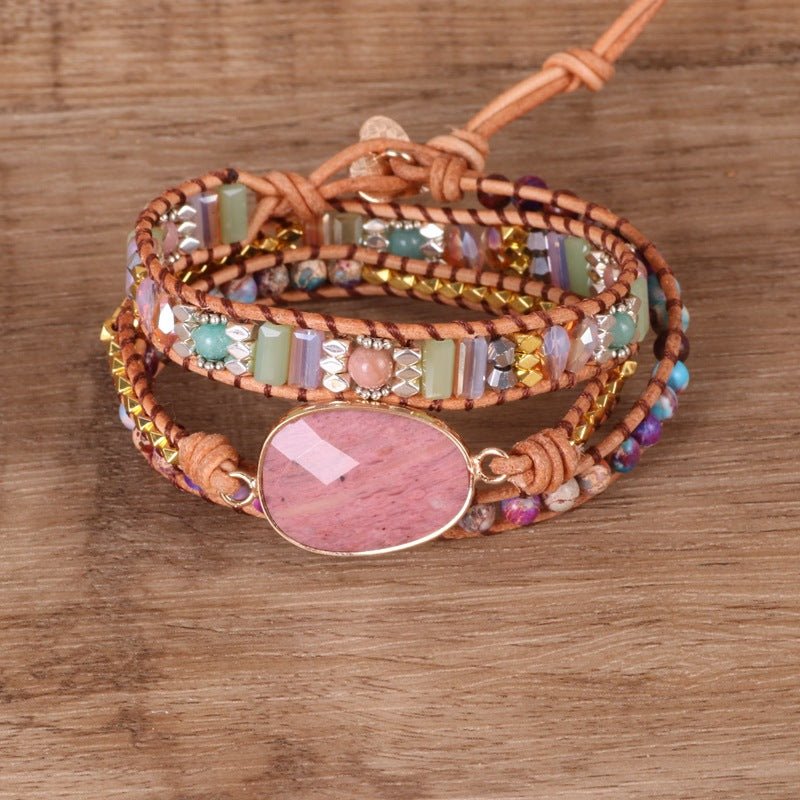 Bracelet Wrap Rhodochrosite Jaspe Éclat Naturel Fait Main - Biloria