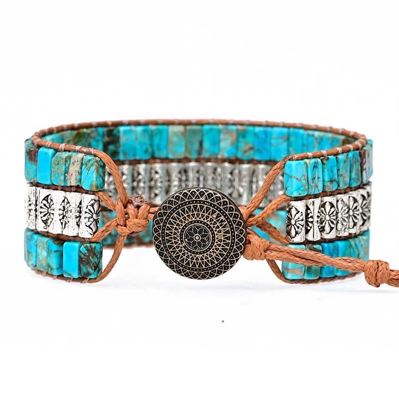 Bracelet Wrap Turquoise Fait Main - Protection et Sagesse - Biloria