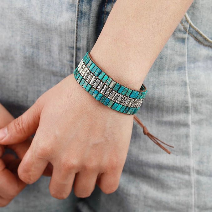 Bracelet Wrap Turquoise Fait Main - Protection et Sagesse - Biloria