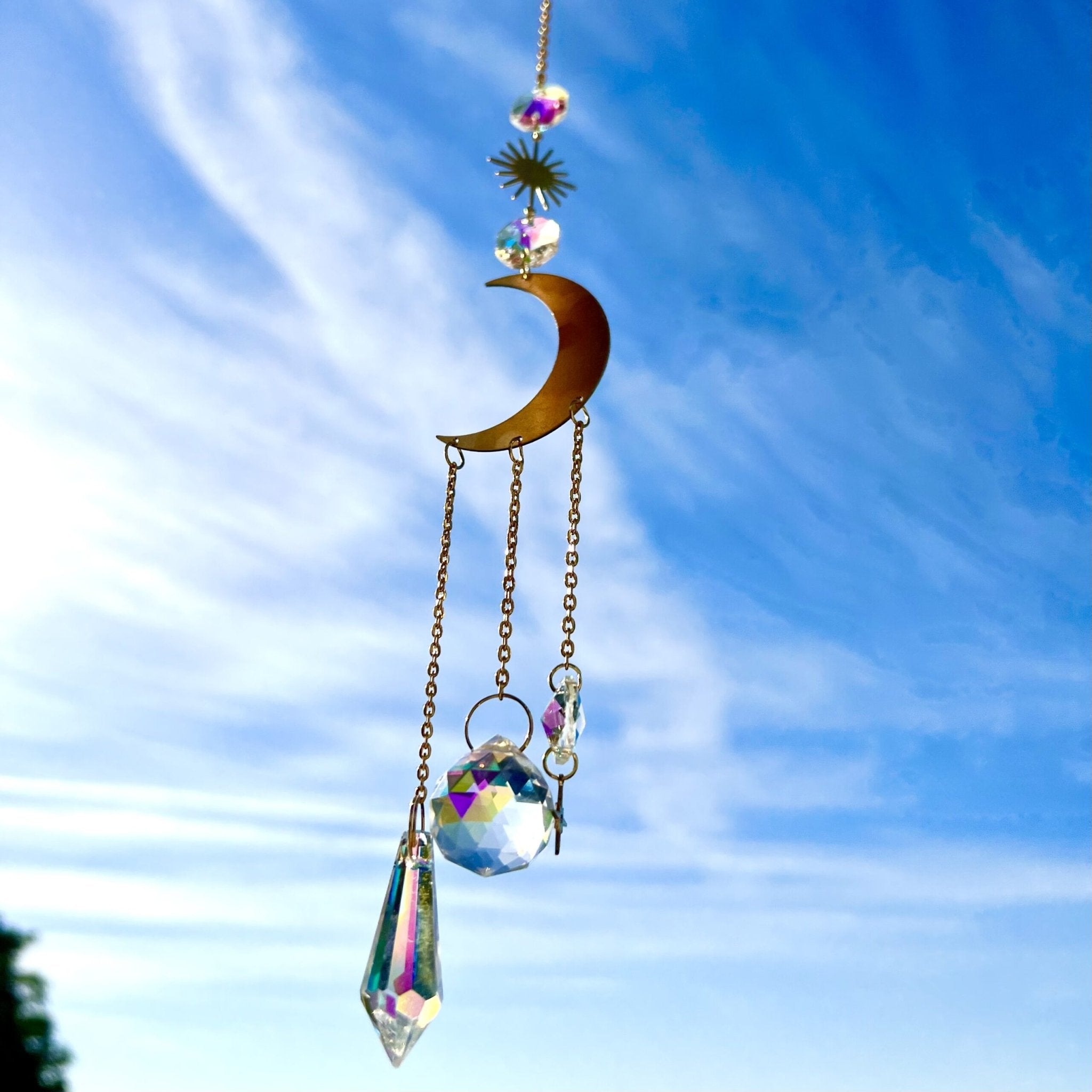Capteur de Soleil en Cristal avec Lune et Étoile - Biloria