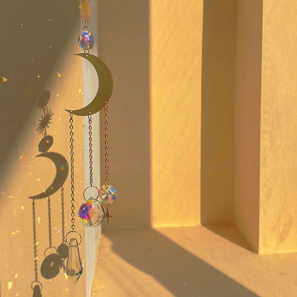 Capteur de Soleil en Cristal avec Lune et Étoile - Biloria