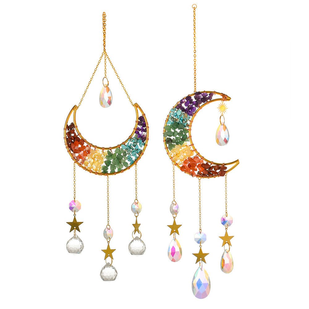 Capteur Soleil Lune 7 Chakras Pierres Naturelles Déco Murale - Biloria