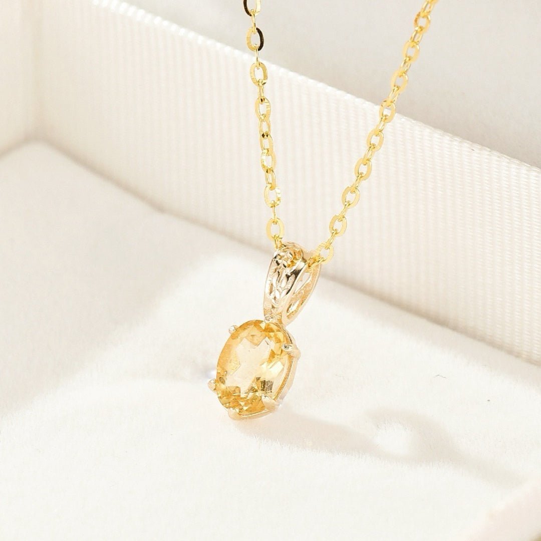 Citrine Ovale Pendentif Argent Plaqué Or - Biloria