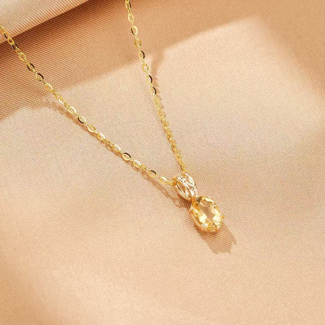 Citrine Ovale Pendentif Argent Plaqué Or - Biloria