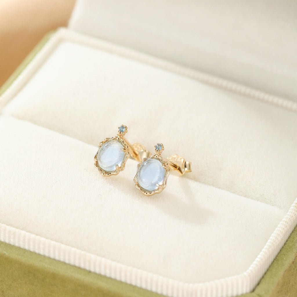 Clous d'oreilles Aigue marine Vague Céleste en Argent 925 - Biloria