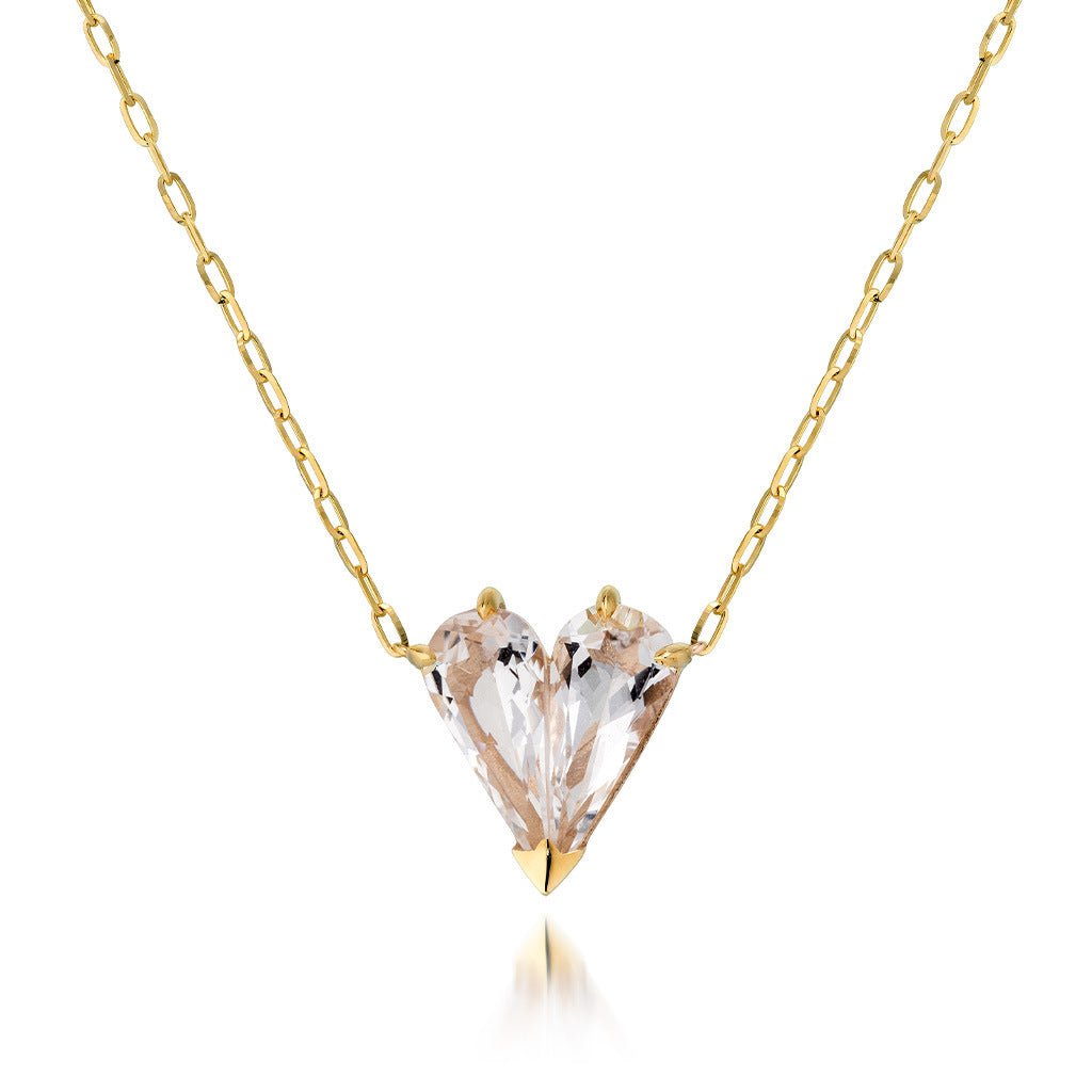 Cœur Cristallin en Cristal de Roche – Pendentif Argent Plaqué Or 18k - Biloria