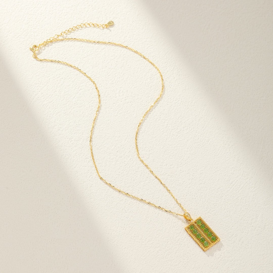 Collier Abaque de Fortune en Jade et Argent Plaqué Or - Biloria