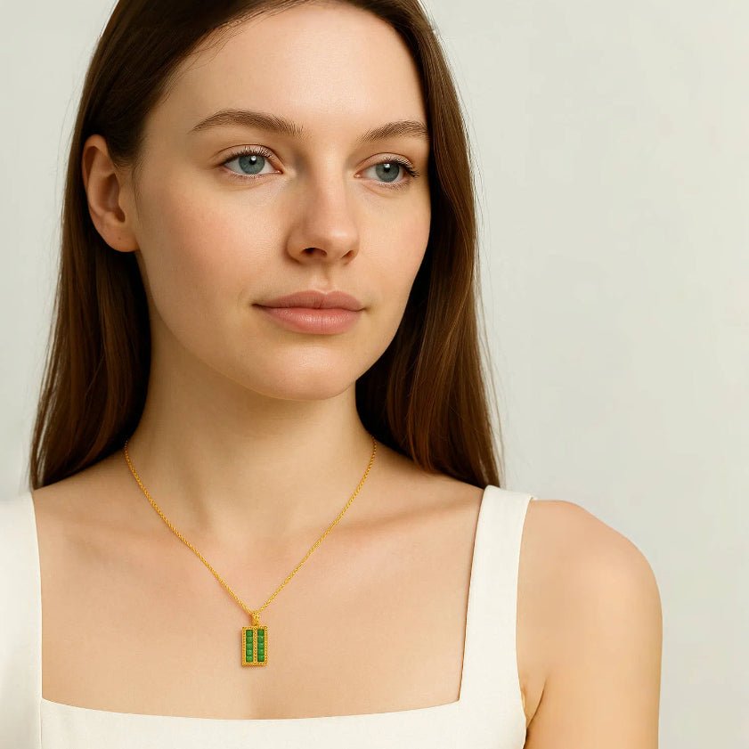 Collier Abaque de Fortune en Jade et Argent Plaqué Or - Biloria