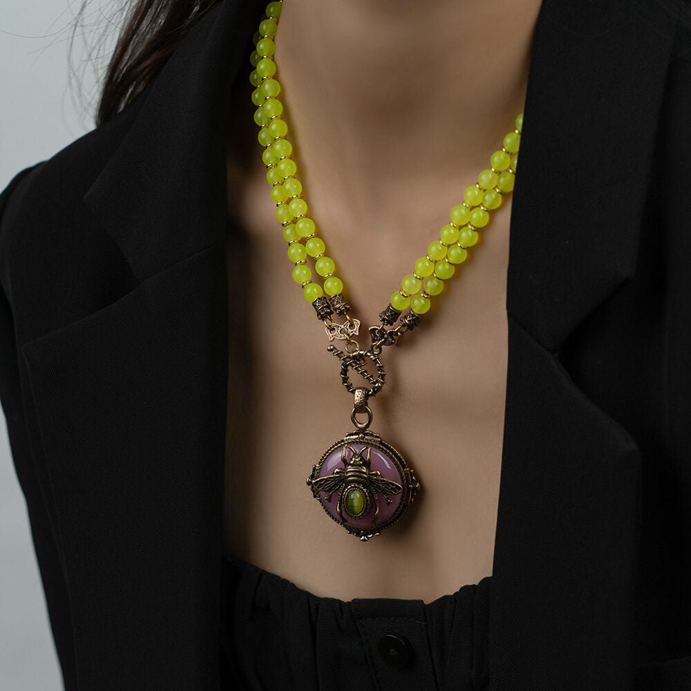 Collier Agate Jaune Abeille Royale en Pierre Naturelle - Biloria