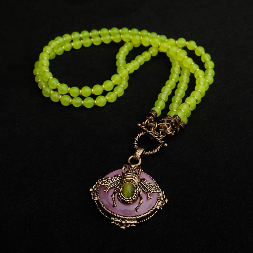 Collier Agate Jaune Abeille Royale en Pierre Naturelle - Biloria