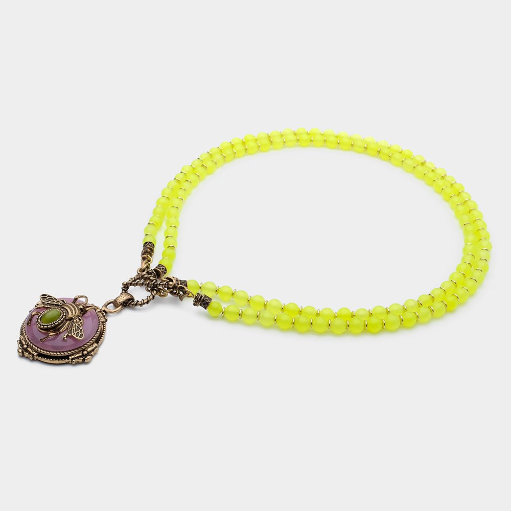 Collier Agate Jaune Abeille Royale en Pierre Naturelle - Biloria