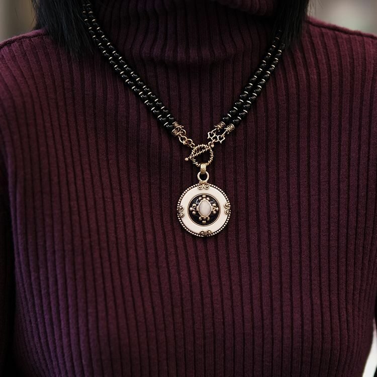 Collier Agate Noire Fleur de Lys Protection - Biloria