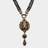 Collier Agate Noire Roi Lion en Laiton et Pierres Naturelles - Biloria