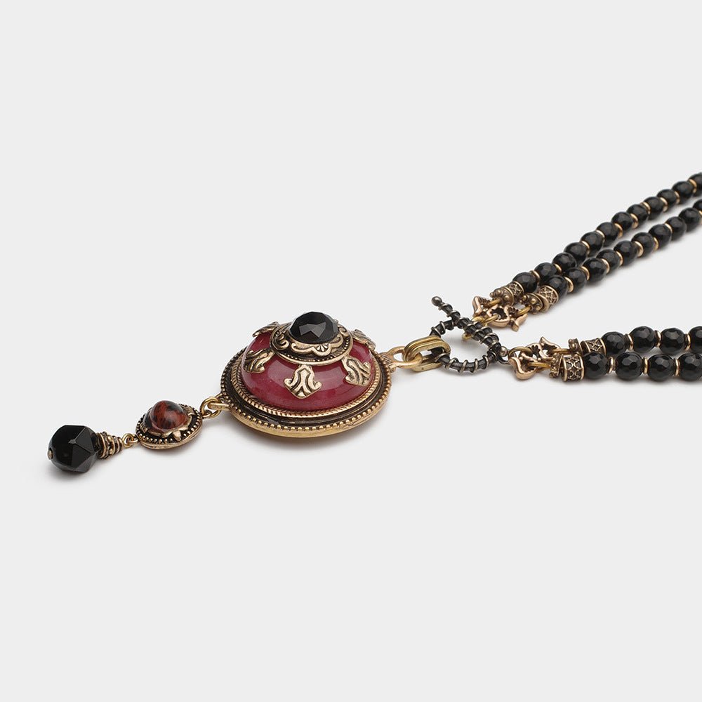 Collier Agate Rouge et Noir – Bijou Ethnie Protecteur - Biloria
