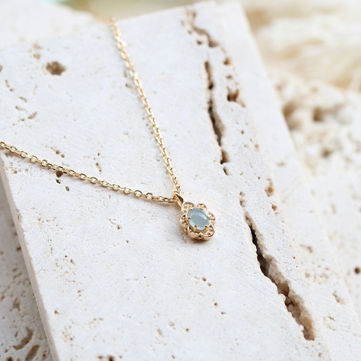 Collier Aigue Marine Argent Plaqué Or 8.2 mm - Biloria