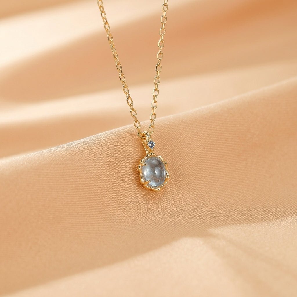 Collier Aigue Marine Argent Plaqué Or - Bijou Féminin Ciel et Mer - Biloria