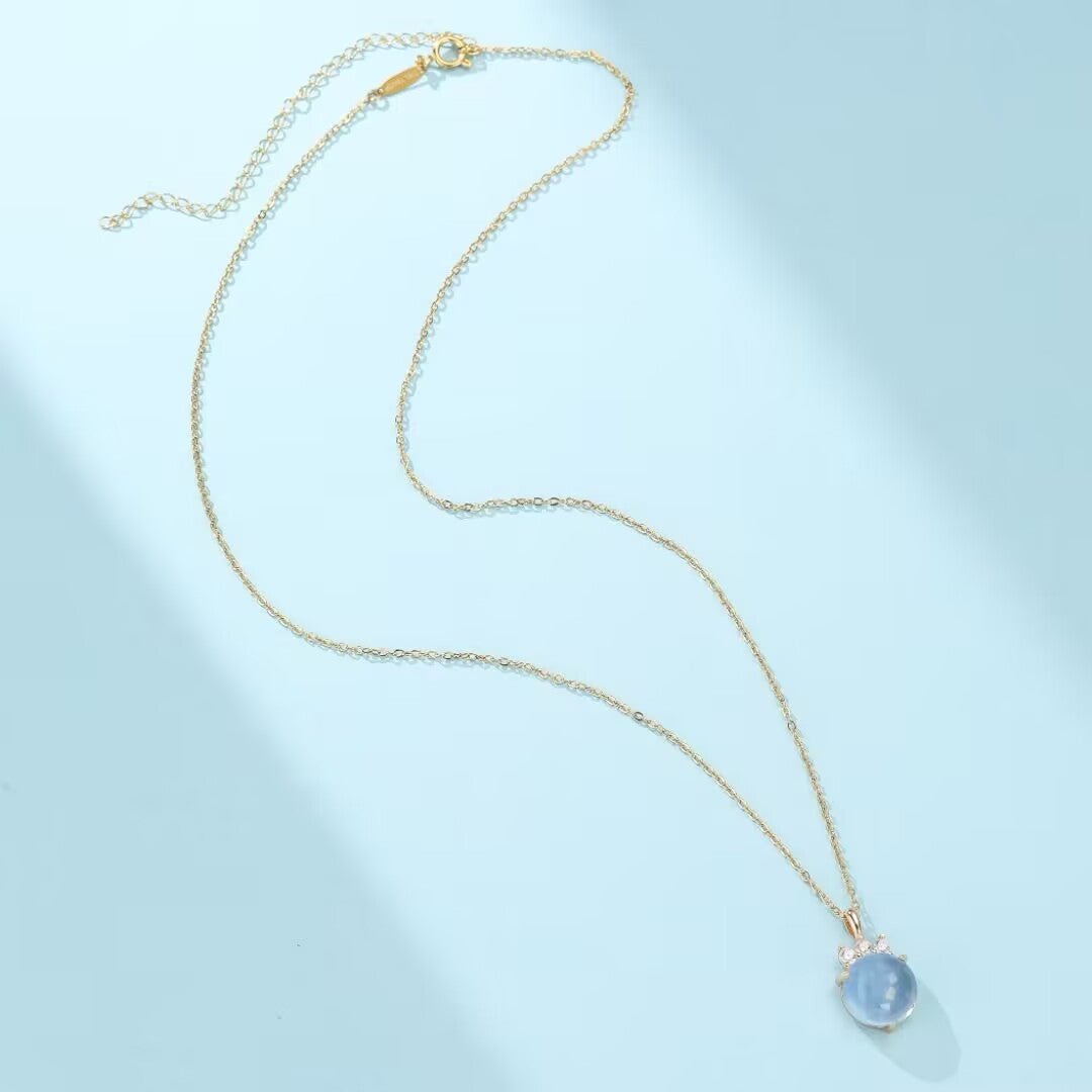 Collier Aigue Marine Cascade Argent Plaqué Or Apaisement - Biloria