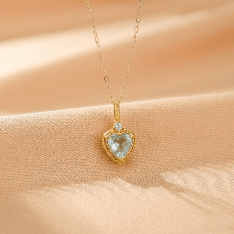 Collier Aigue Marine Cœur Argent Plaqué Or - Biloria