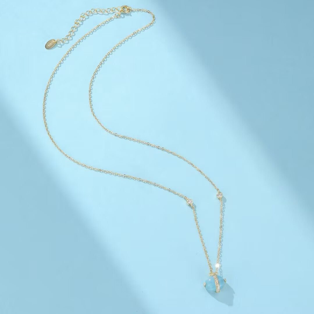 Collier Aigue Marine en Argent Plaqué Or 14K – Méditation et Sérénité - Biloria