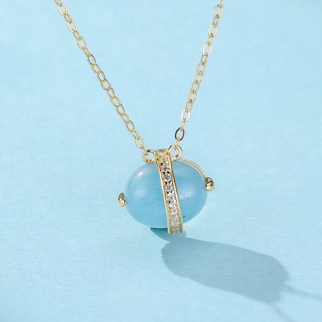 Collier Aigue Marine en Argent Plaqué Or 14K – Méditation et Sérénité - Biloria
