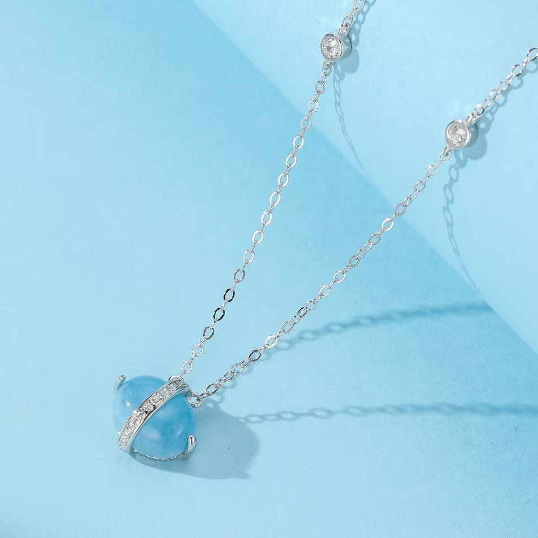 Collier Aigue Marine en Argent Plaqué Or 14K – Méditation et Sérénité - Biloria