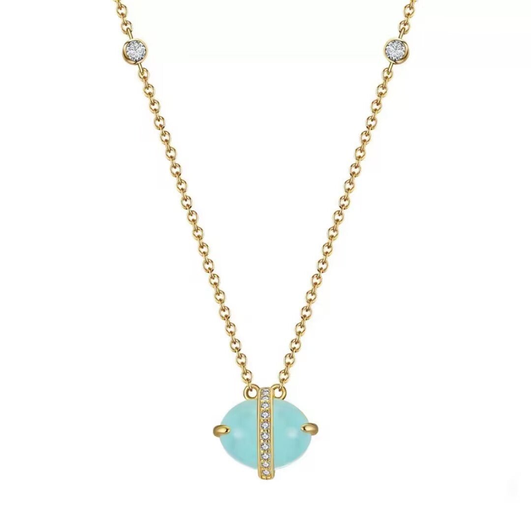 Collier Aigue Marine en Argent Plaqué Or 14K – Méditation et Sérénité - Biloria
