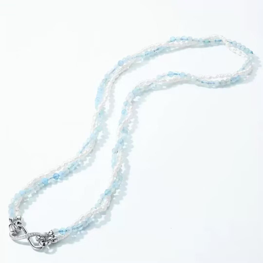 Collier Aigue Marine et Perle Argent 925 Plaqué Platine - Biloria