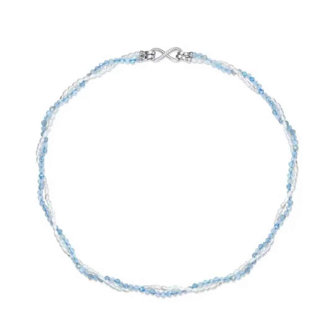Collier Aigue Marine et Perle Argent 925 Plaqué Platine - Biloria