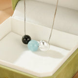 Collier Aigue-Marine Obsidienne Argent 925 – Bijou Tendance Bureau - Biloria