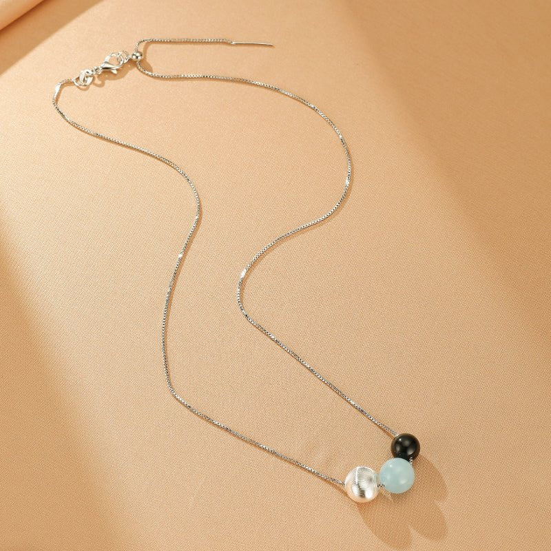 Collier Aigue-Marine Obsidienne Argent 925 – Bijou Tendance Bureau - Biloria
