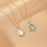 Collier Aigue marine Pierre de Lune Argent Plaqué Or 10K - Biloria