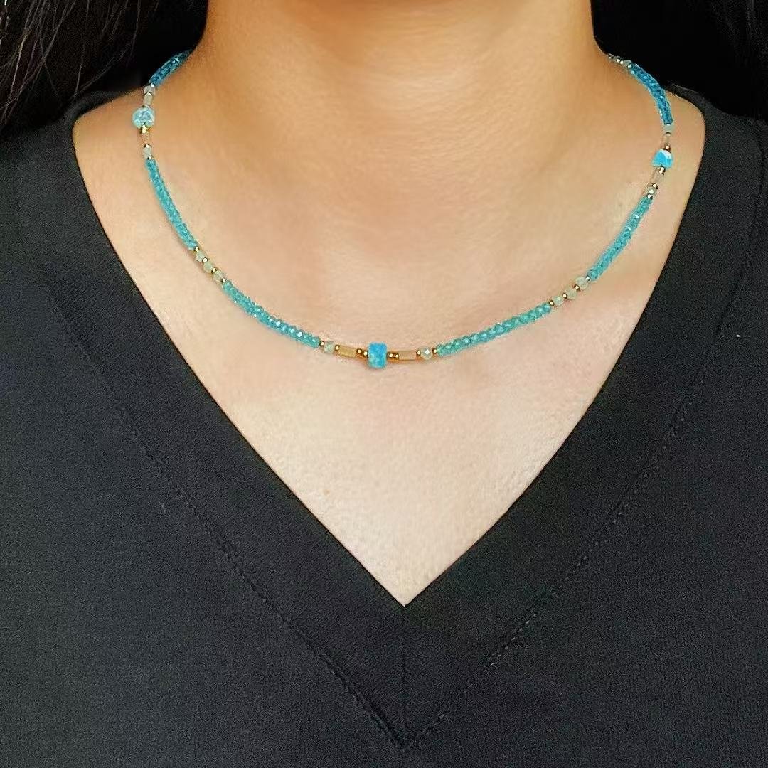 Collier Amazonite Ajustable Multirangs – Bijou Zen Bleu Ciel - Biloria