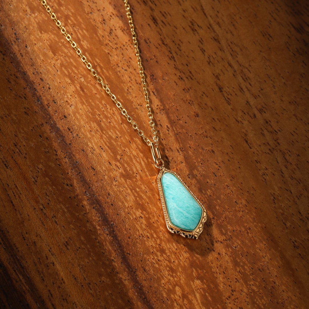 Collier Amazonite Bleu Ciel - Argent Plaqué Or Longueur Ajustable - Biloria