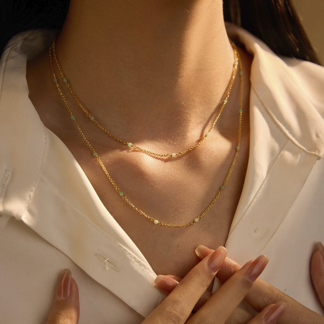 Collier Amazonite Brise Marine Argent Plaqué Or - Biloria