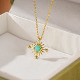 Collier Amazonite Croix Étoilée Argent Plaqué Or - Biloria
