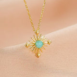 Collier Amazonite Croix Étoilée Argent Plaqué Or - Biloria