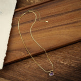 Collier Améthyste Carré Violet - Argent Plaqué Or Spirituel - Biloria