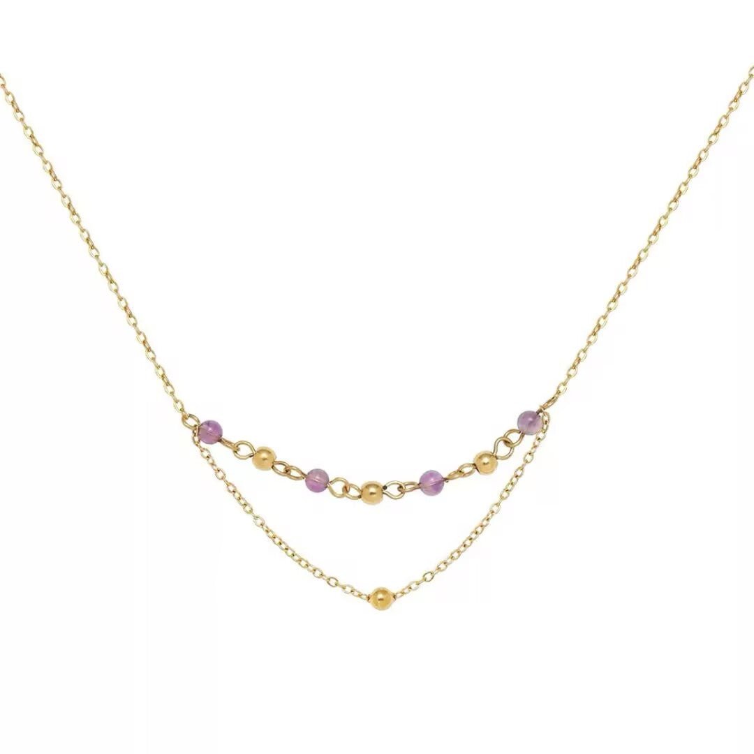 Collier Améthyste double chaîne dorée - Biloria