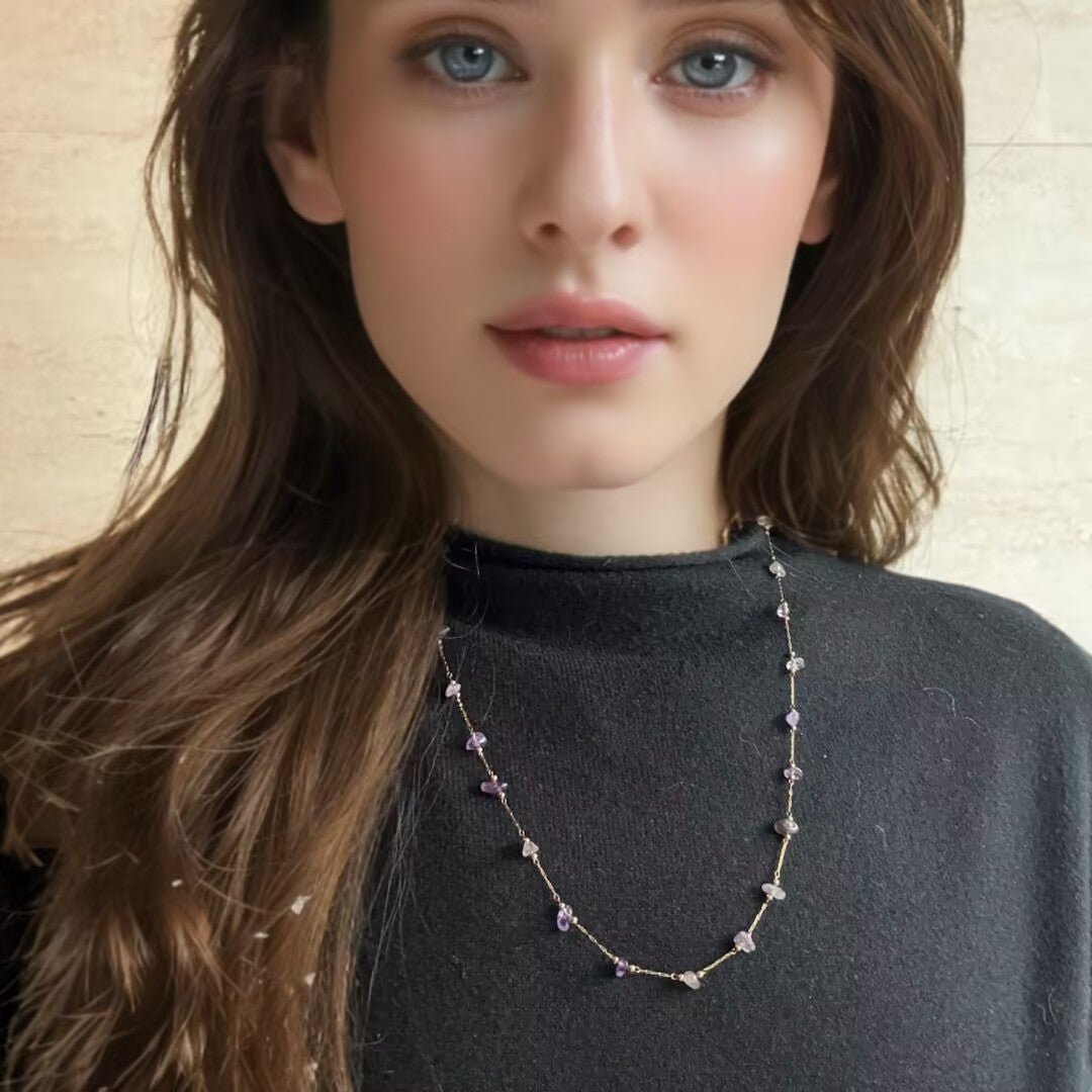 Collier Améthyste en cascade dorée - Biloria