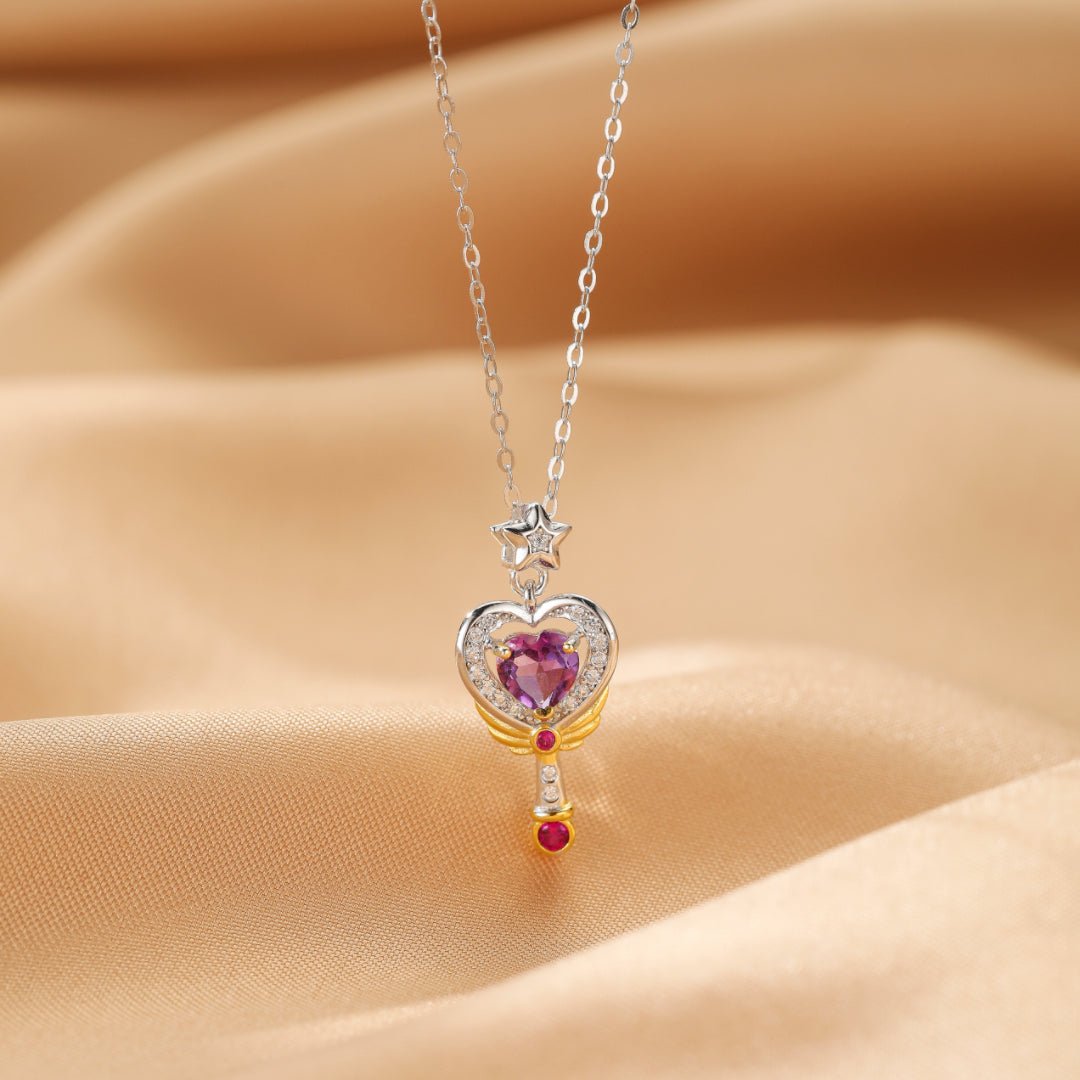 Collier Améthyste en forme de cœur clé de l'amour - Biloria
