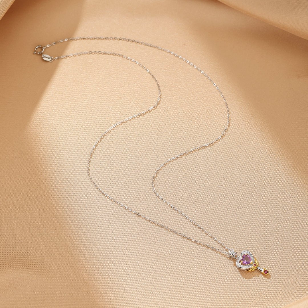 Collier Améthyste en forme de cœur clé de l'amour - Biloria