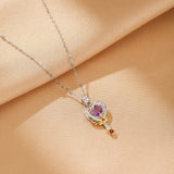 Collier Améthyste en forme de cœur clé de l'amour - Biloria