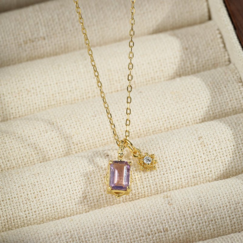 Collier Améthyste et Zircon Étoilé - Bijou Double Pendentif - Biloria
