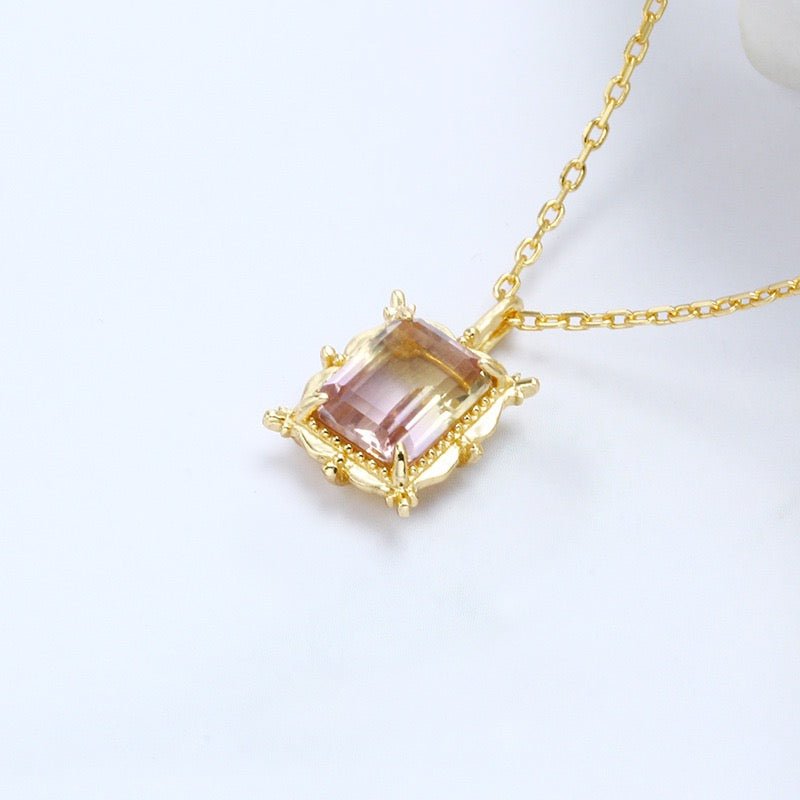 Collier Amétrine naturelle argent plaqué or 45 cm extensible - Biloria