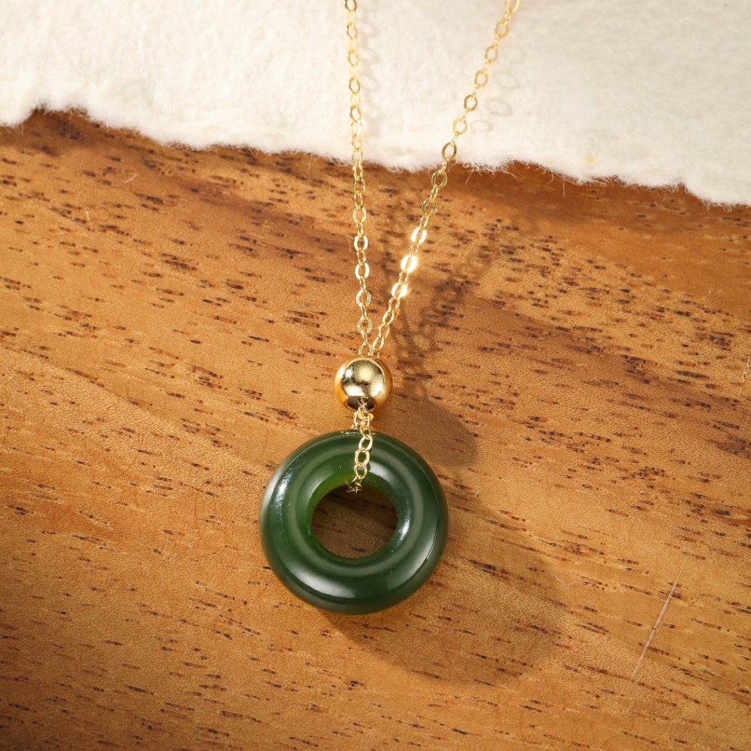 Collier Anneau Jade Naturel Argent Plaqué Or – Bijou Sérénité - Biloria