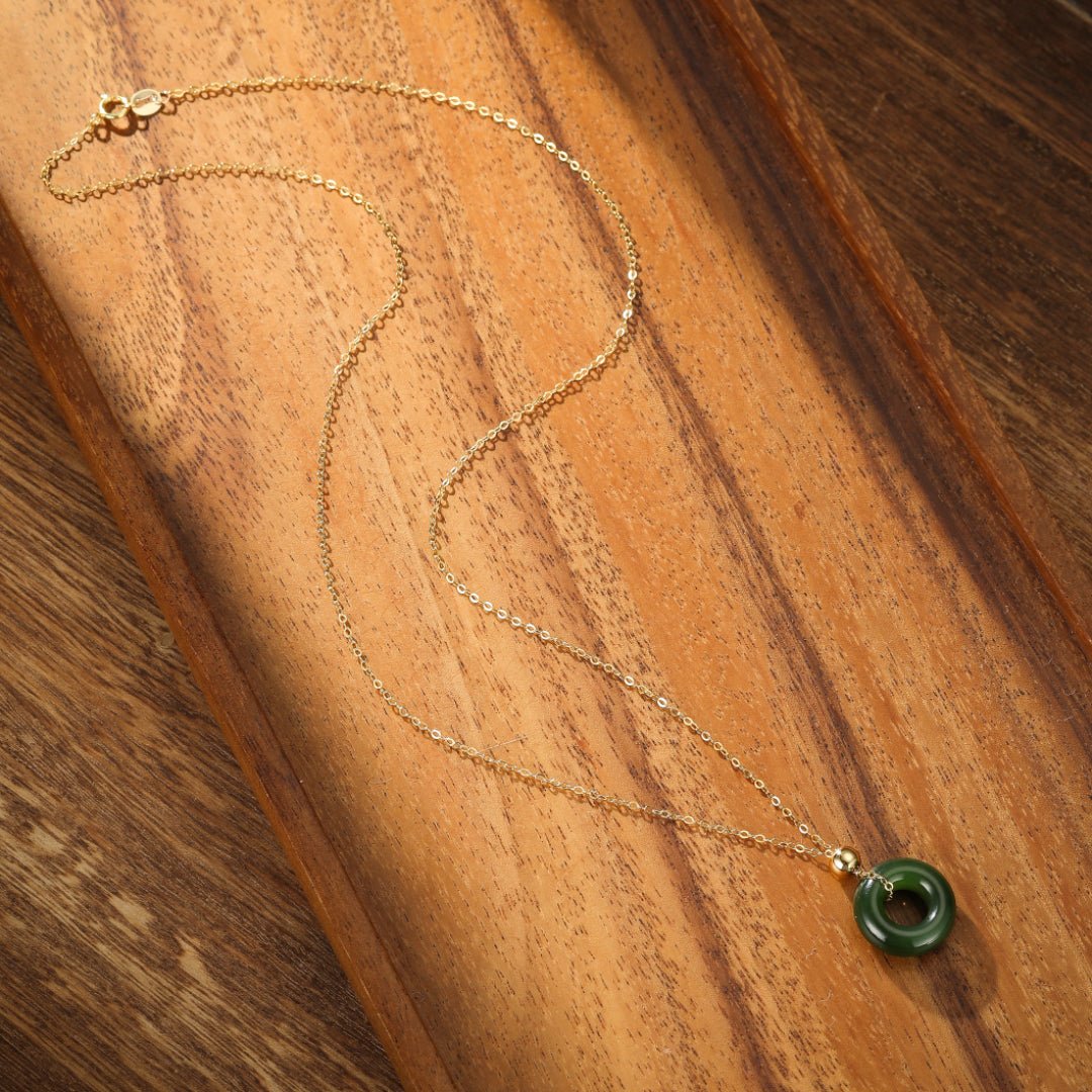 Collier Anneau Jade Naturel Argent Plaqué Or – Bijou Sérénité - Biloria
