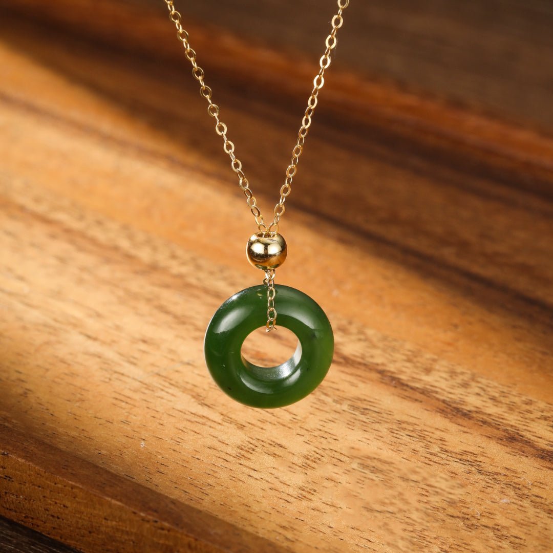 Collier Anneau Jade Naturel Argent Plaqué Or – Bijou Sérénité - Biloria