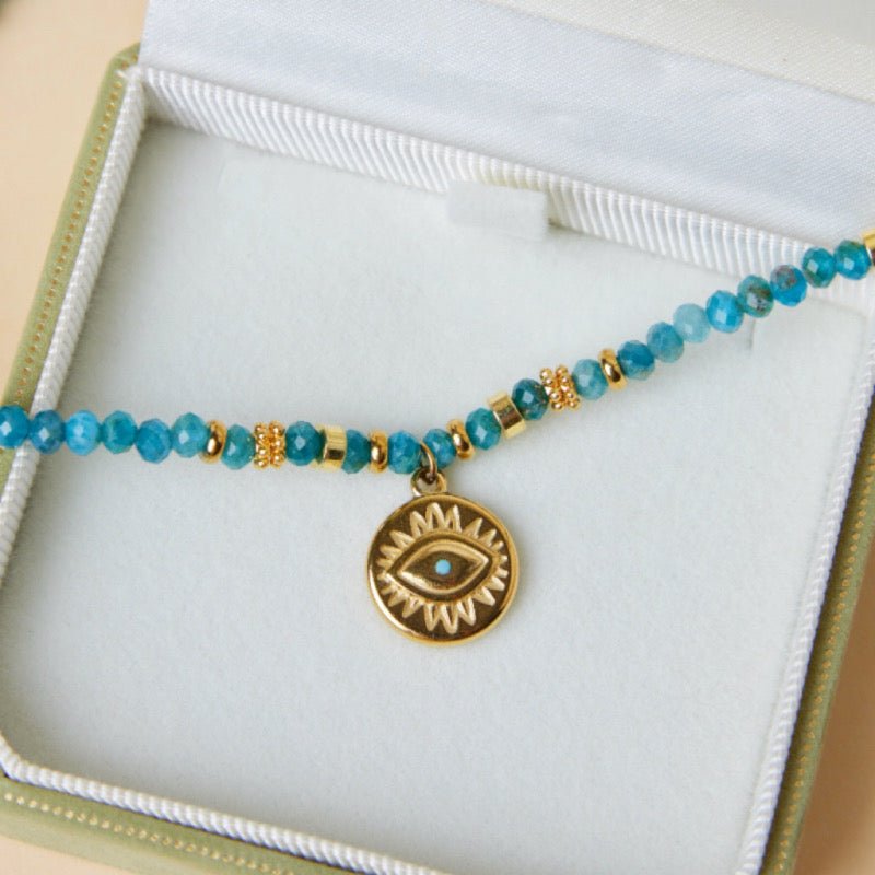 Collier Apatite Bleue Mauvais Œil – Bijou Artisanal en Fil de Cuivre - Biloria