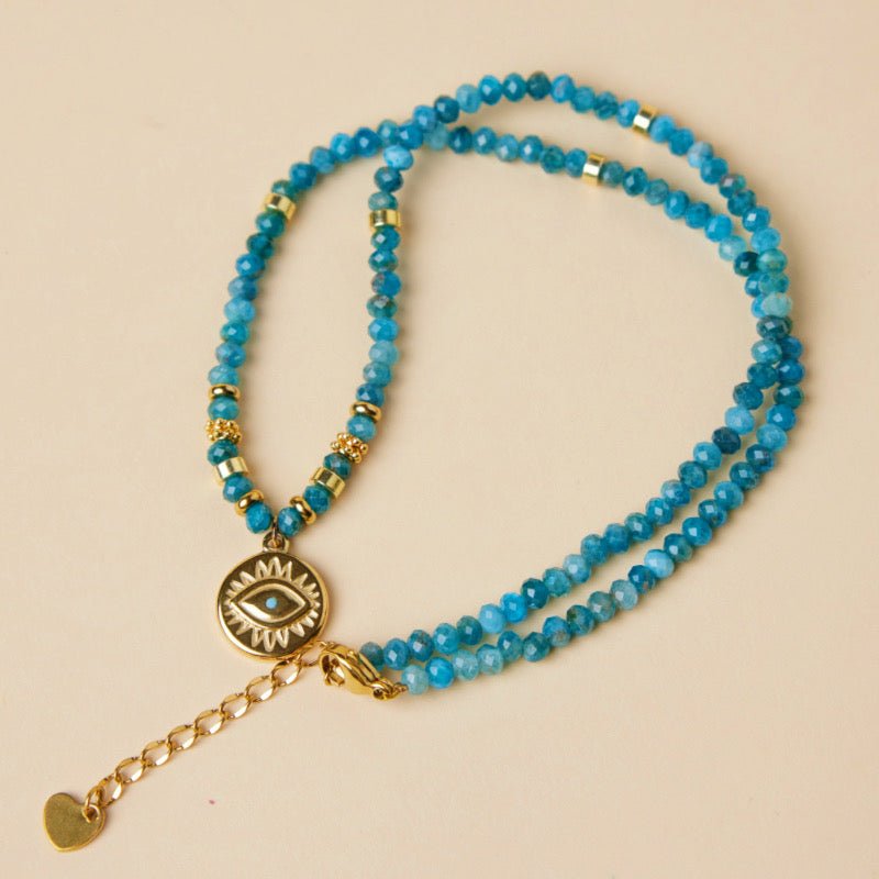 Collier Apatite Bleue Mauvais Œil – Bijou Artisanal en Fil de Cuivre - Biloria