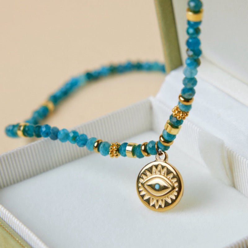Collier Apatite Bleue Mauvais Œil – Bijou Artisanal en Fil de Cuivre - Biloria